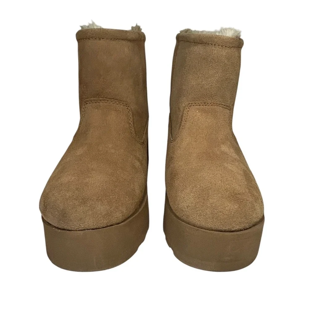 Suede Platform Ankle Boots Faux Shearling Lined Camel Brown 25033100 F24 US 8